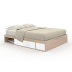 Cadre de lit double SALEM avec rangements et sommier 160 x 200 cm aspect hêtre et blanc