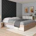 Cadre de lit double SALEM avec rangements et sommier 160 x 200 cm aspect hêtre et blanc