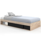 Cadre de lit simple SALEM avec rangement et sommier 90 x 190 cm, décor hêtre et noir