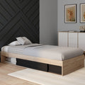 Cadre de lit simple SALEM avec rangement et sommier 90 x 190 cm, décor hêtre et noir
