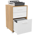 Caisson de bureau JON, support pour imprimante, 3 tiroirs, blanc et bois