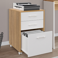 Caisson de bureau JON, support pour imprimante, 3 tiroirs, blanc et bois