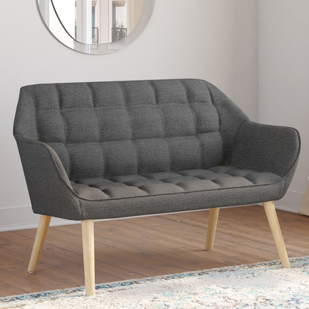 Canapé droit scandinave 2 places CASTILLE en tissu matelassé gris anthracite