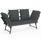 Canapé de jardin, banquette convertible NOLA 2/3 places avec accoudoirs inclinables en métal et coussins gris anthracite