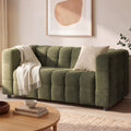 AMANCE 2-seater tufted straight sofa in khaki green chenille fabric