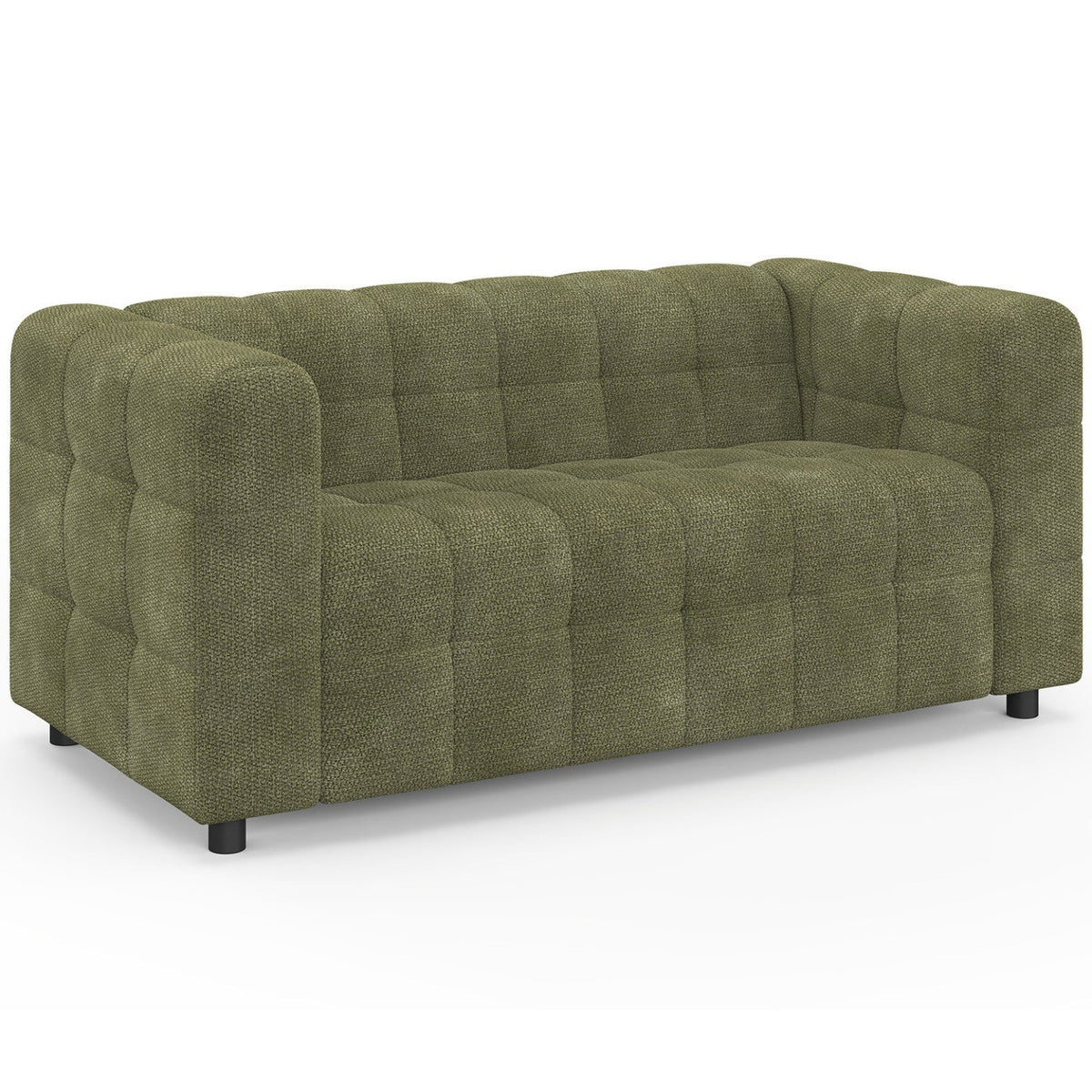 AMANCE 2-seater tufted straight sofa in khaki green chenille fabric