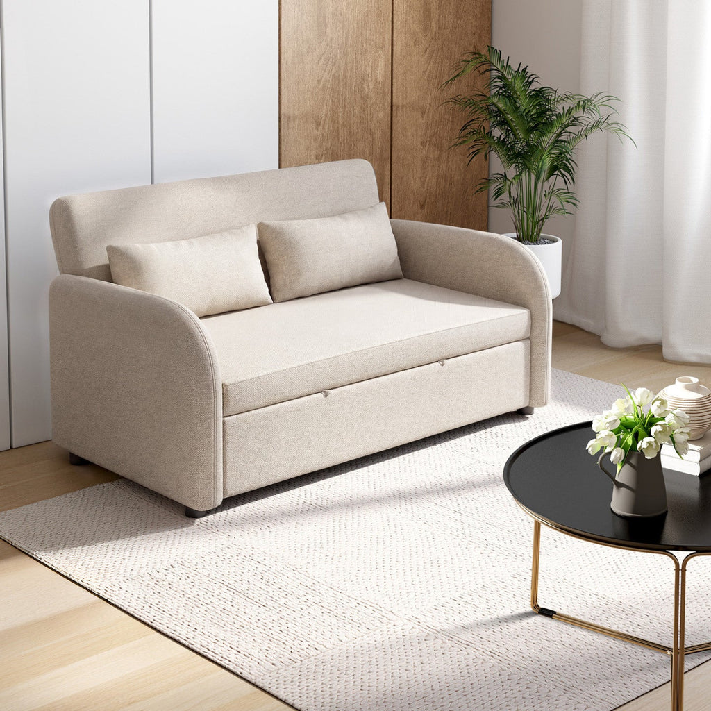 Canapé droit 2 places convertible NOAH en tissu beige