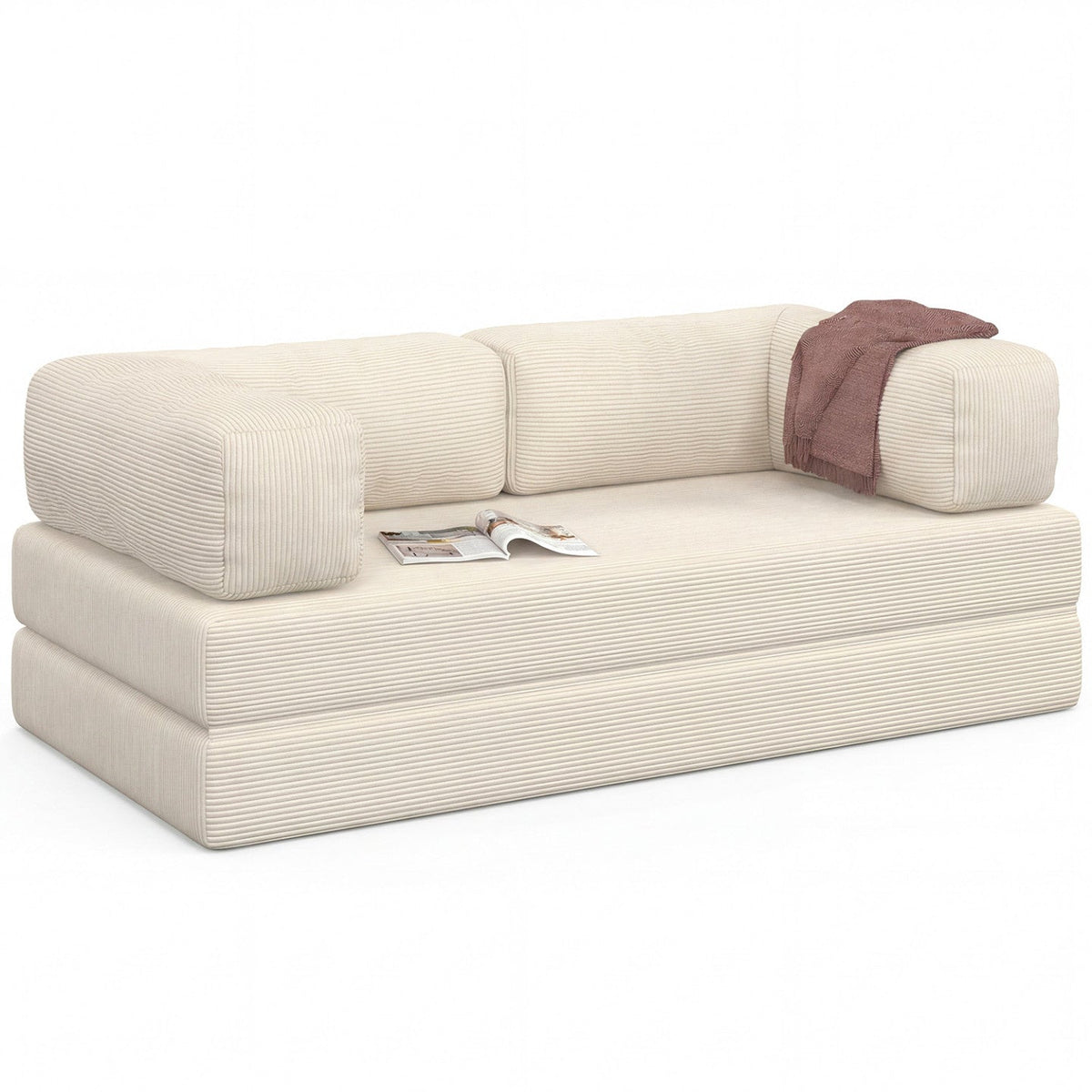 Canapé droit convertible 3 places NATOU en velours côtelé beige