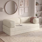 Canapé droit convertible 3 places NATOU en velours côtelé beige