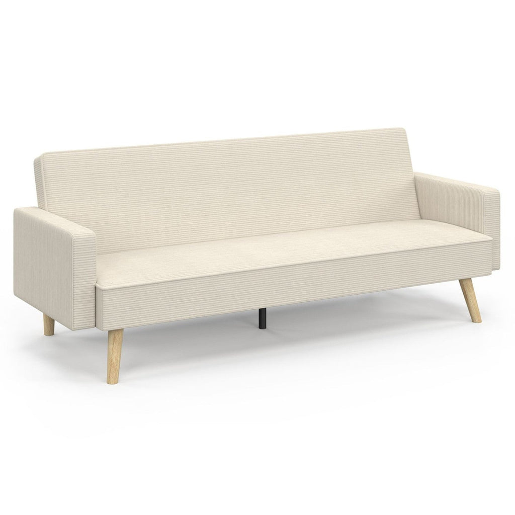 Canapé droit scandinave 3 places convertible LARS en velours côtelé beige