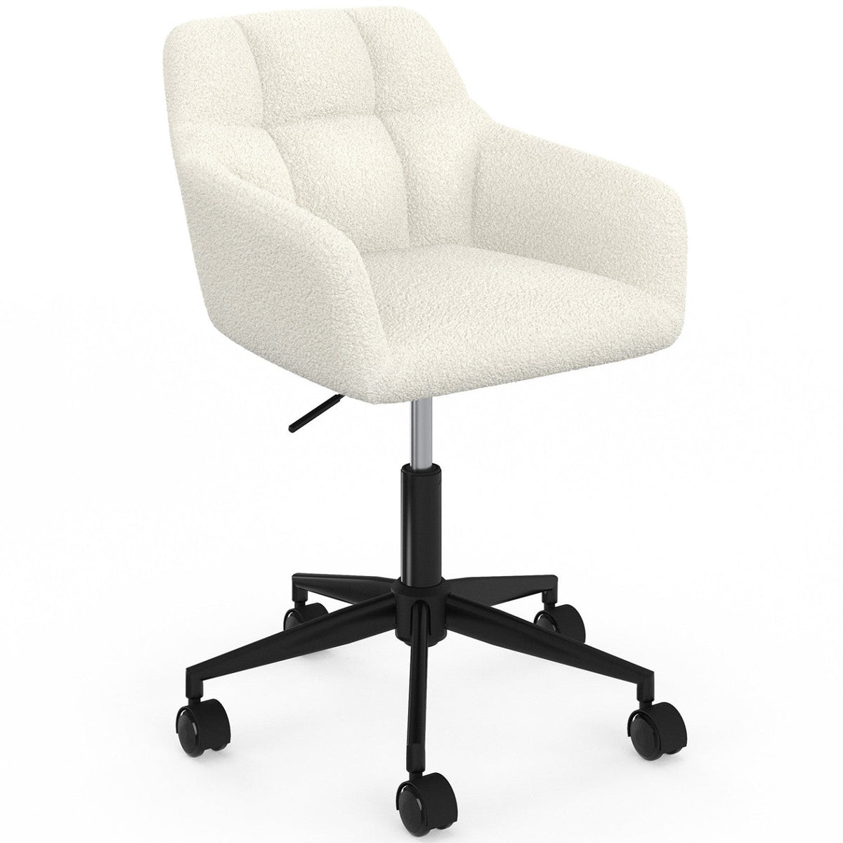 Chaise de bureau EDGARD en tissu bouclette blanc, pivotante, réglable en hauteur et sur roulettes