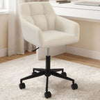 Chaise de bureau EDGARD en tissu bouclette blanc, pivotante, réglable en hauteur et sur roulettes