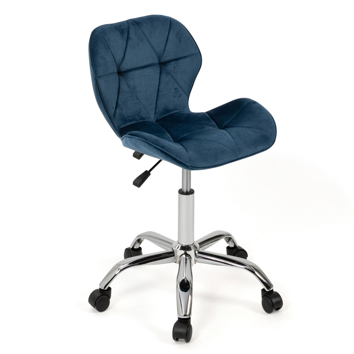 Chaise de bureau ROBINE en velours bleu à roulettes