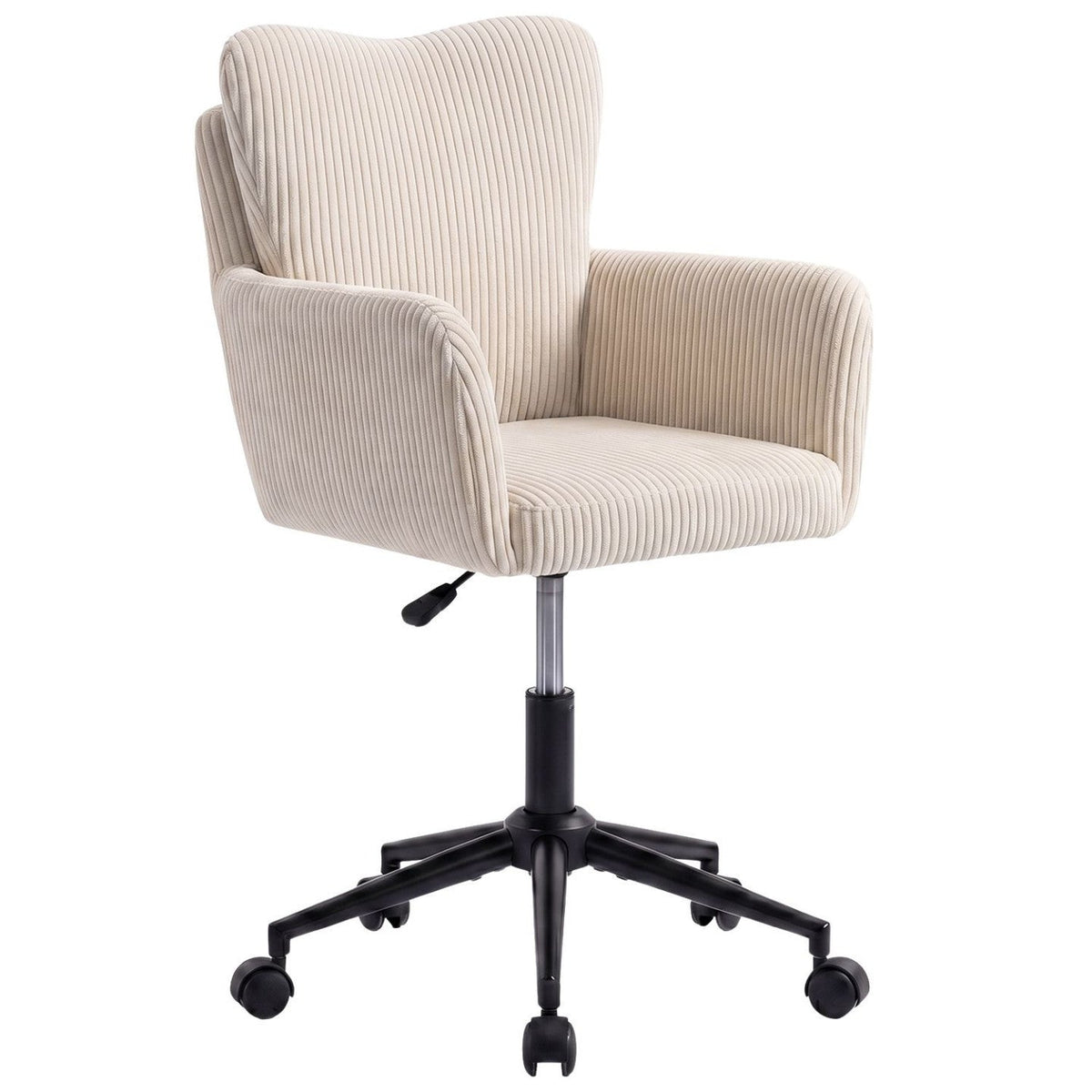 Chaise de bureau ZACK en velours côtelé beige avec coussin, pivotante, réglable en hauteur et sur roulettes