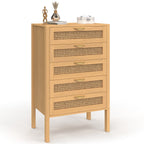 Chiffonnier 5 tiroirs EDHEN 60x40x100 cm commode semainier bois et effet cannage
