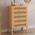 Chiffonnier 5 tiroirs EDHEN 60x40x100 cm commode semainier bois et effet cannage