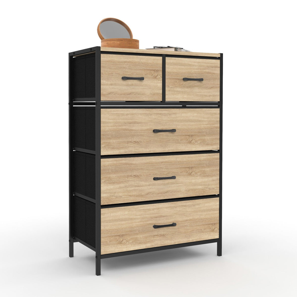 Chiffonnier 5 tiroirs en tissu UTAH 60x30x90 cm commode semainier design industriel