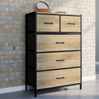 Chiffonnier 5 tiroirs en tissu UTAH 60x30x90 cm commode semainier design industriel