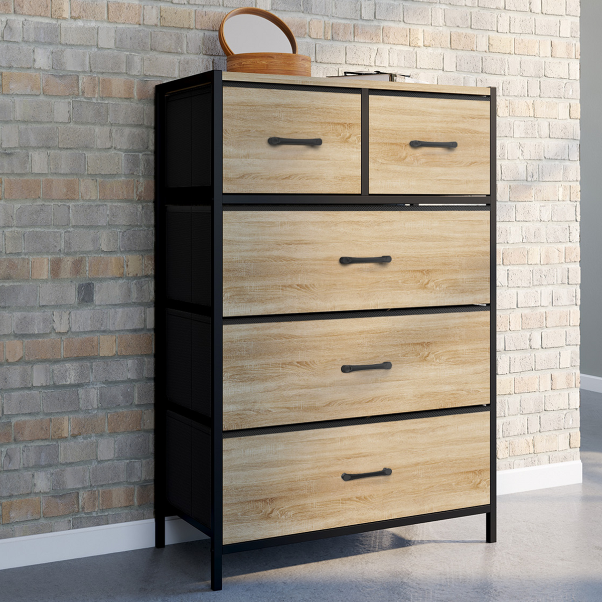 Chiffonnier 5 tiroirs en tissu UTAH 60x30x90 cm commode semainier design industriel
