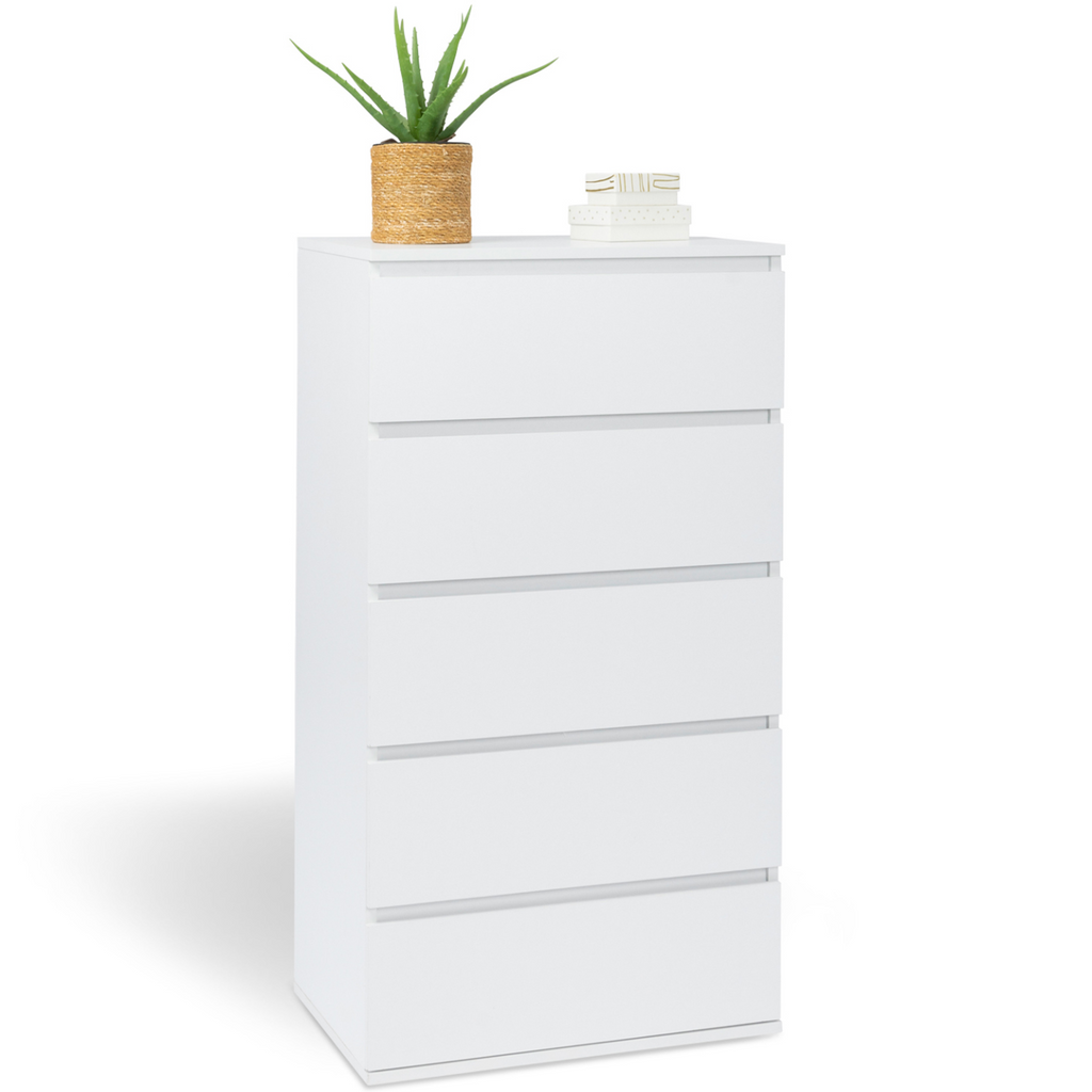 Chiffonnier 5 tiroirs TOMI 60x40x100 cm commode semainier bois blanc