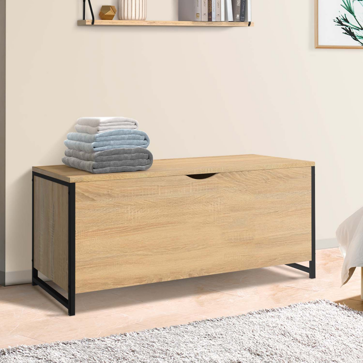 Banc coffre de rangement sur pied 100 cm DETROIT design industriel