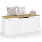 Banc coffre de rangement 100 cm LEON bois et blanc