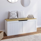 Banc coffre de rangement 100 cm LEON bois et blanc