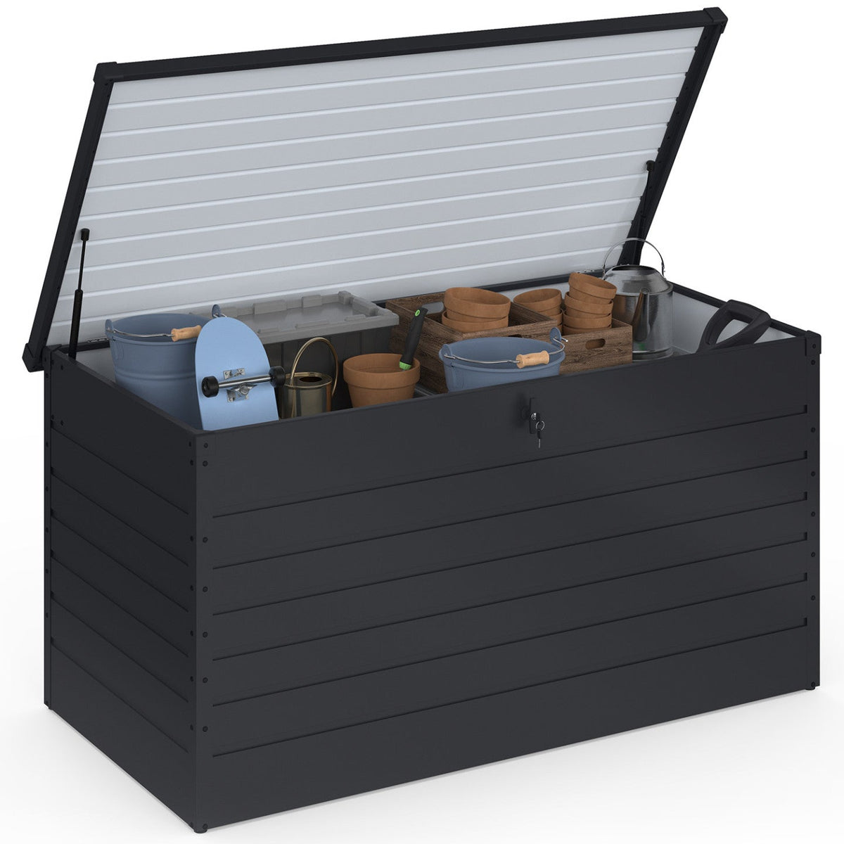 Coffre de rangement en métal verrouillable gris anthracite pour jardin 1250 L 175x95x90 cm