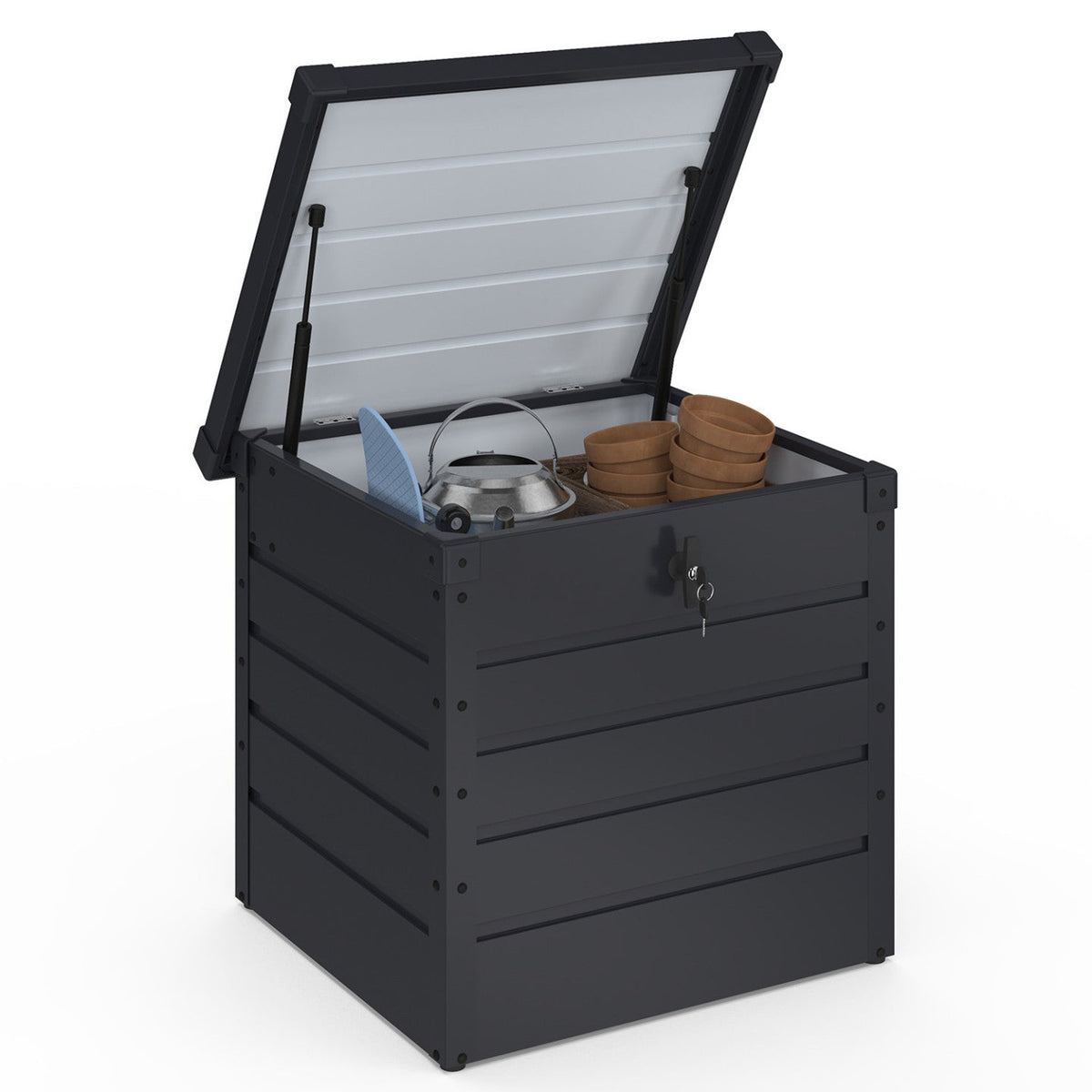 Coffre de rangement de jardin verrouillable en métal gris anthracite 200 L 68x62,5x63 cm