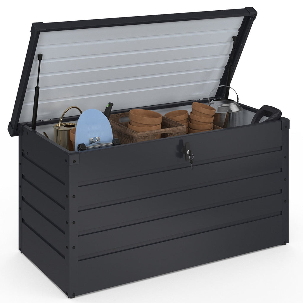 Coffre de rangement de jardin verrouillable en métal gris anthracite 350 L 120 x 62,5 x 63 cm