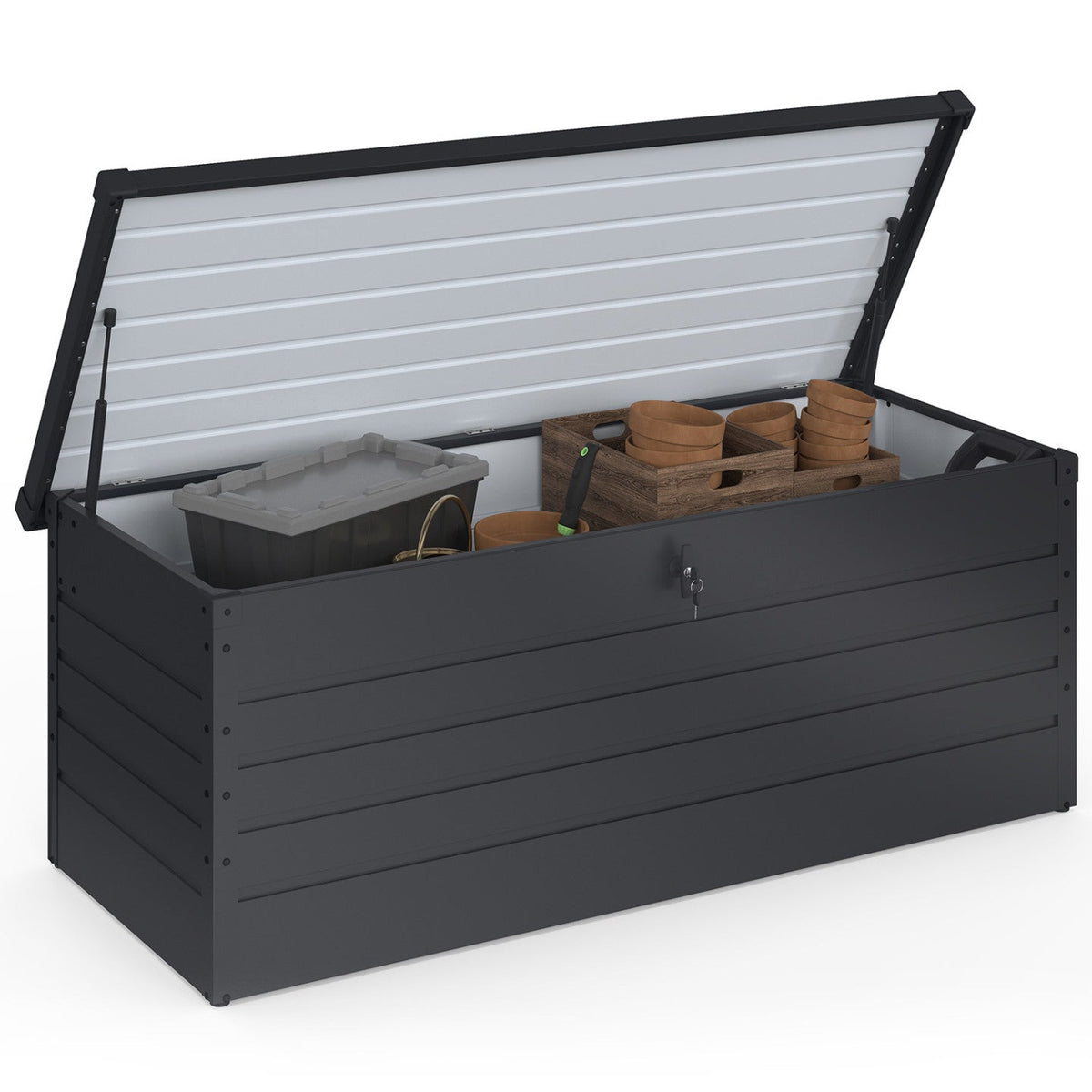 Coffre de rangement en métal verrouillable gris anthracite pour jardin 600 L 165x70x63 cm