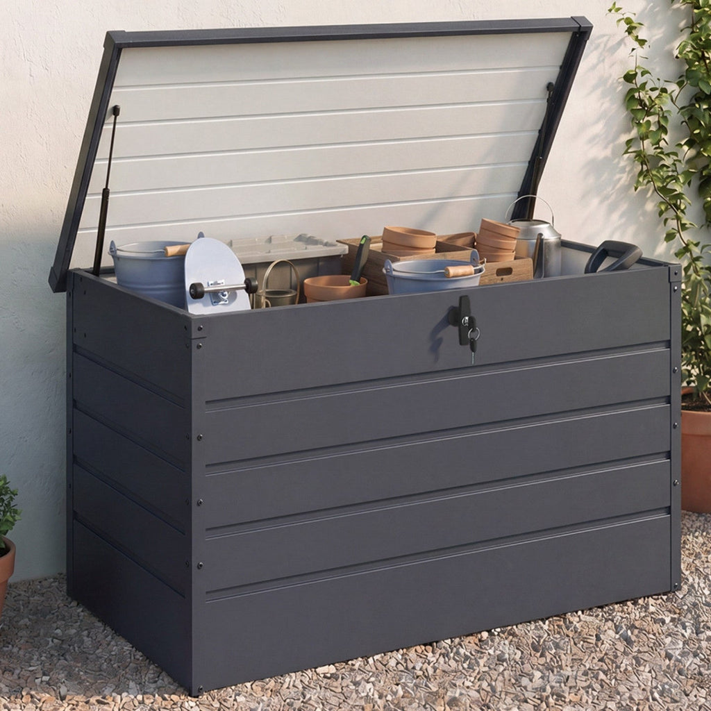 Coffre de rangement de jardin verrouillable en métal gris anthracite 810 L