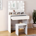Coiffeuse ZELIA avec miroir LED, 4 niches, 1 tiroir et tabouret