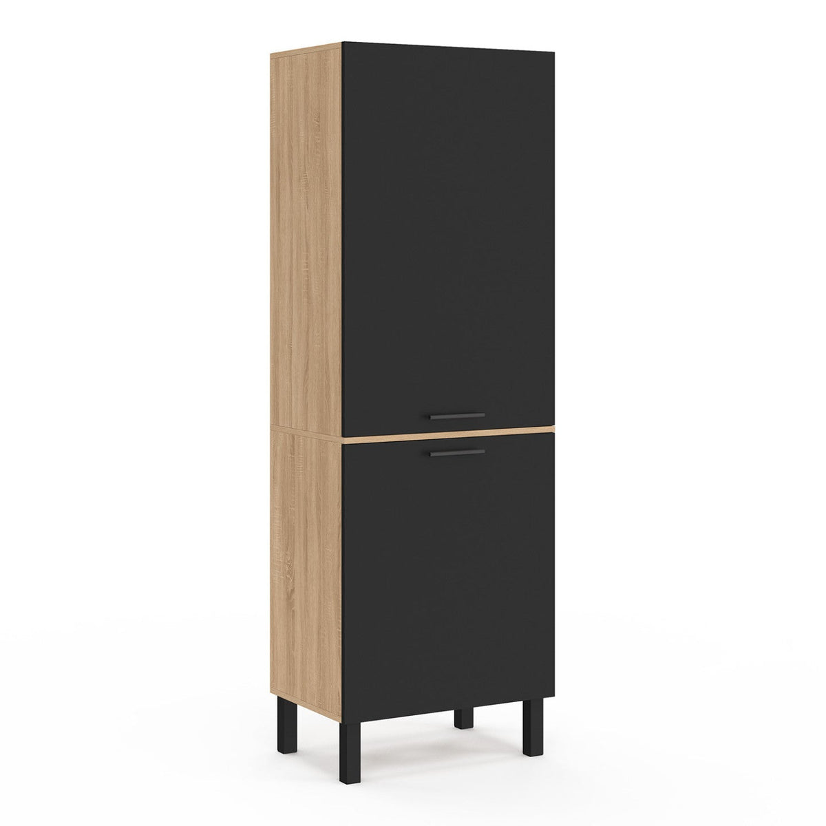 Colonne de cuisine 60 cm CINA 2 portes décor hêtre et noir