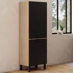 Colonne de cuisine 60 cm CINA 2 portes décor hêtre et noir