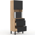 Colonne de cuisine micro-ondes et casserolier 60 cm CINA 2 portes décor hêtre et noir