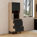 Colonne de cuisine micro-ondes et casserolier 60 cm CINA 2 portes décor hêtre et noir