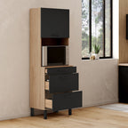 Colonne de cuisine micro-ondes et casserolier 60 cm CINA 2 portes décor hêtre et noir