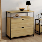 Commode 2 tiroirs DETROIT 80 cm design industriel avec étagère