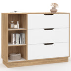 Commode 3 tiroirs et 3 niches OXANA hêtre et blanc