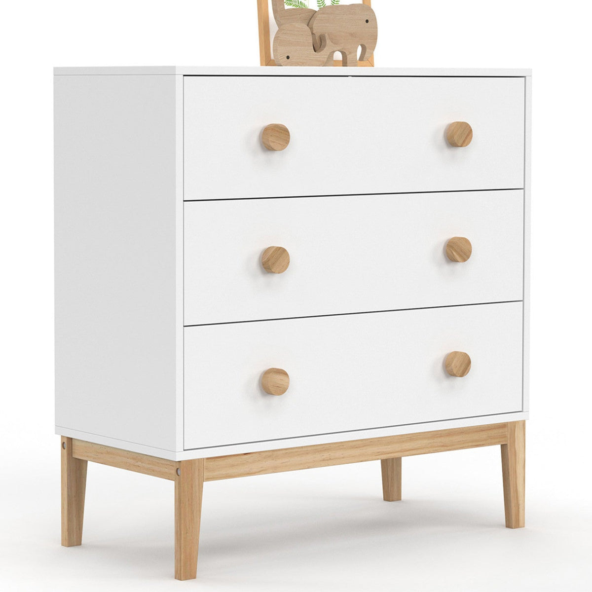 Commode 3 tiroirs JACOB 80 cm enfant blanc et bois