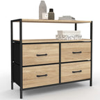 Commode 4 tiroirs en tissu UTAH 80 cm, meuble de rangement style industriel