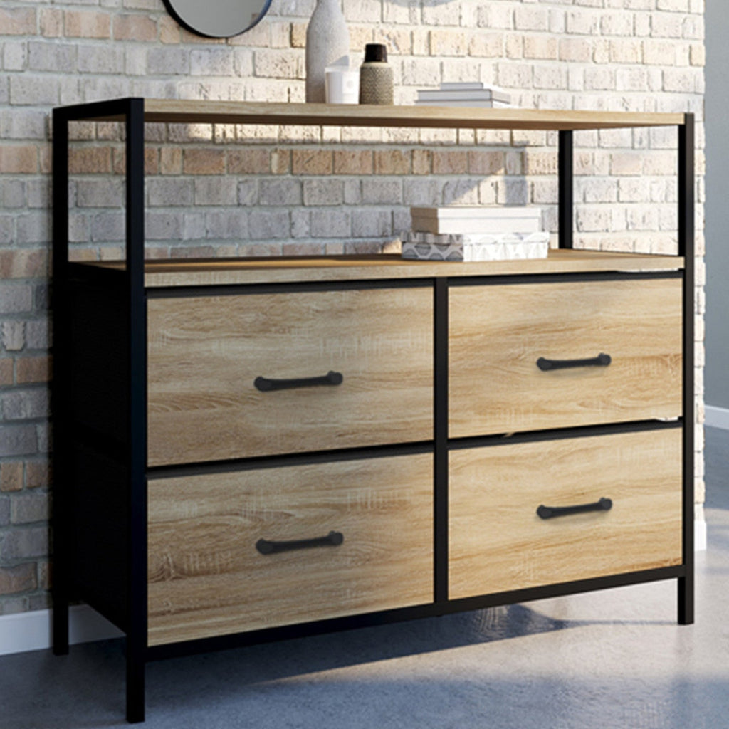 Commode 4 tiroirs en tissu UTAH 80 cm, meuble de rangement style industriel