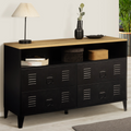 Commode 4 tiroirs ESTER 115 cm métal noir et plateau décor hêtre avec niche style industriel