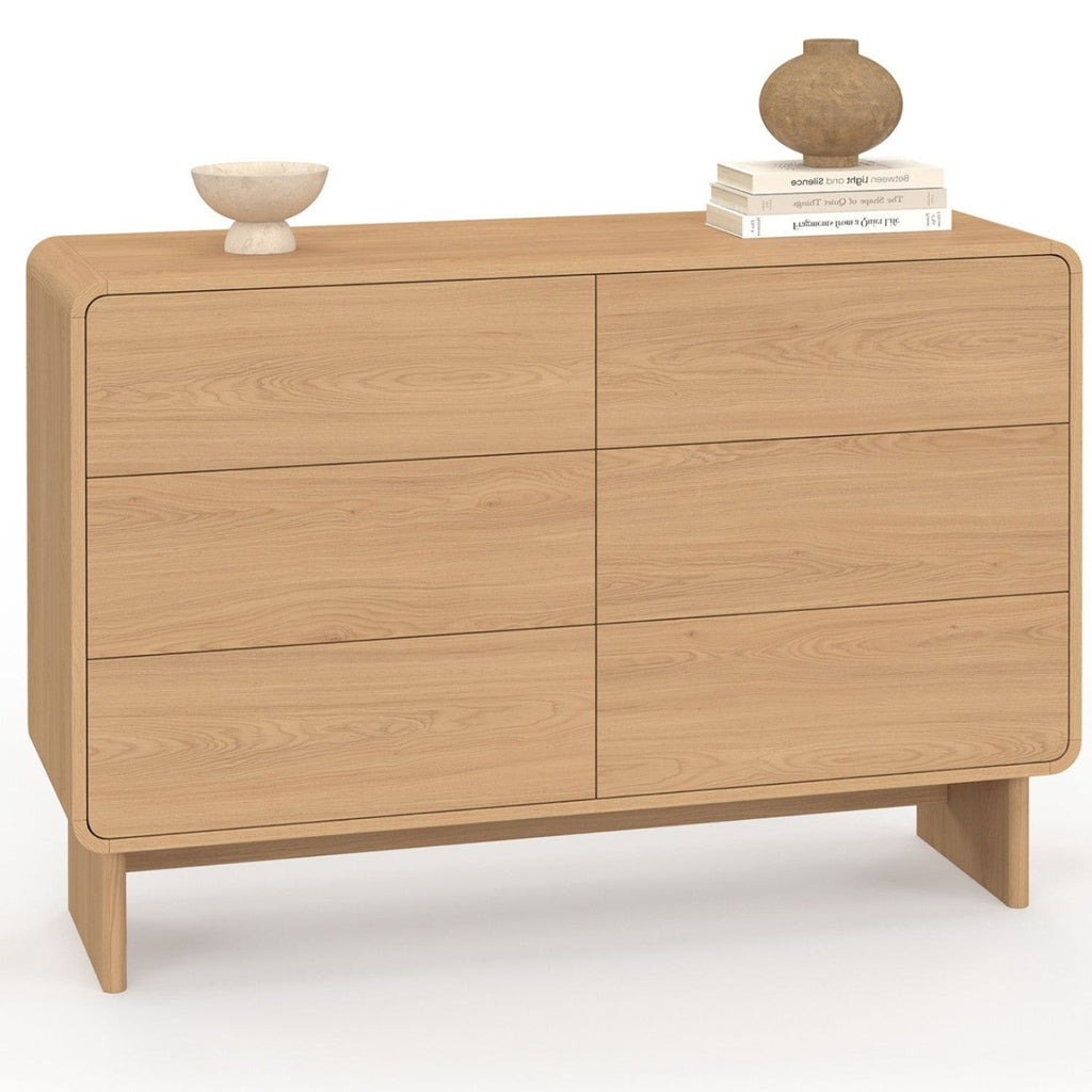 Commode 6 tiroirs CAPUCINE 115 cm aspect hêtre design arrondi
