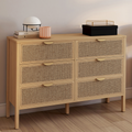 Commode 6 tiroirs EDHEN 115 cm bois et cannage
