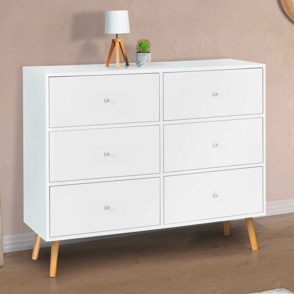 Commode 6 tiroirs scandinave EMMIE 110 cm blanc