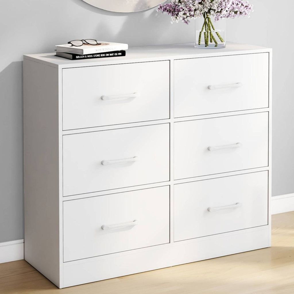Commode 6 tiroirs en tissu UPPAH 80 cm meuble de rangement bois blanc
