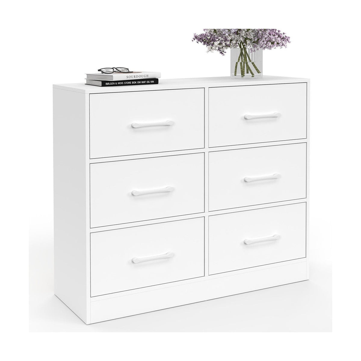 Commode 6 tiroirs en tissu UPPAH 80 cm meuble de rangement bois blanc