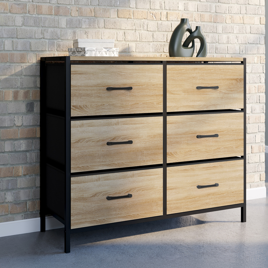Commode 6 tiroirs en tissu UTAH 80 cm meuble de rangement design industriel